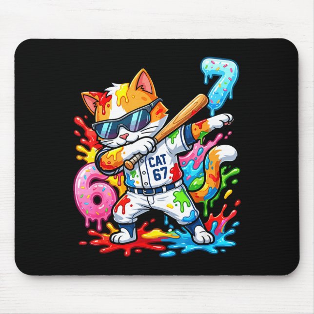 Tapis De Souris Funny 67 Baseball Dabbing Cat 6 7 Dripng Ice Cream (Devant)