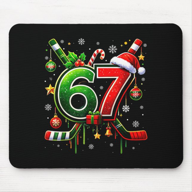 Tapis De Souris Funny 67 Six Seven Christmas Ice Hockey  (Devant)
