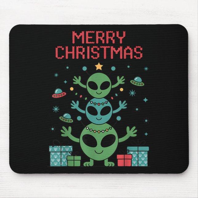 Tapis De Souris Funny Alien Trio Merry Ugly Christmas Santa Hat Xm (Devant)