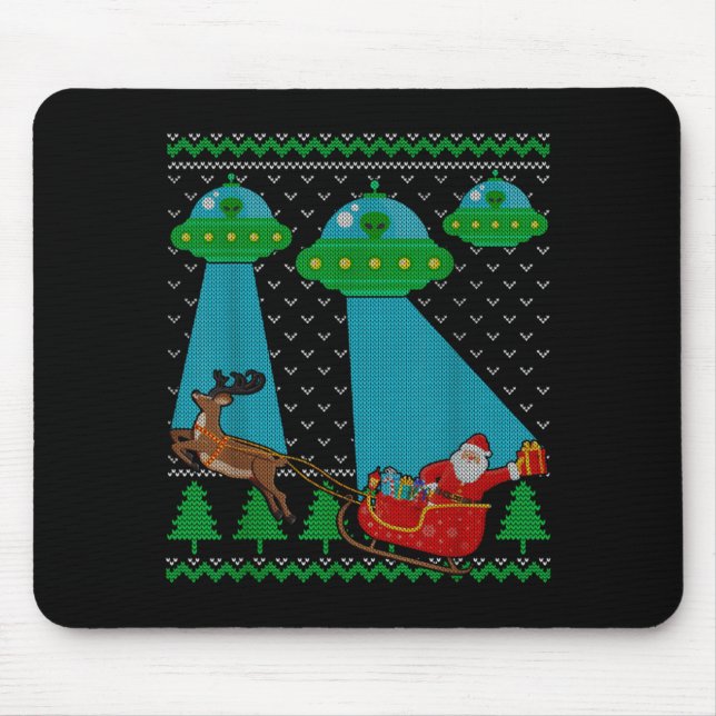 Tapis De Souris Funny Alien Ufo Santa Sleigh Ugly Christmas Sweate (Devant)