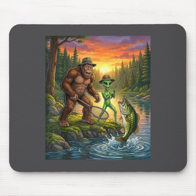 Tapis De Souris Funny Bigfoot Fishing Mens Alien Sasquatch Fishing (Devant)