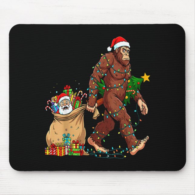 Tapis De Souris Funny Bigfoot Steals Santa &amp; Xmas Tree - Chris (Devant)