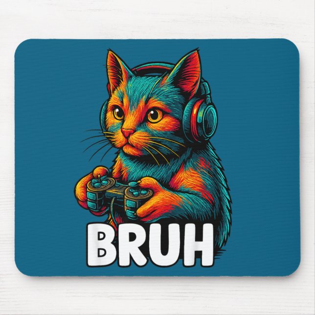 Tapis De Souris Funny Bruh Cat Gamer Video Games Gaming For Men Bo (Devant)