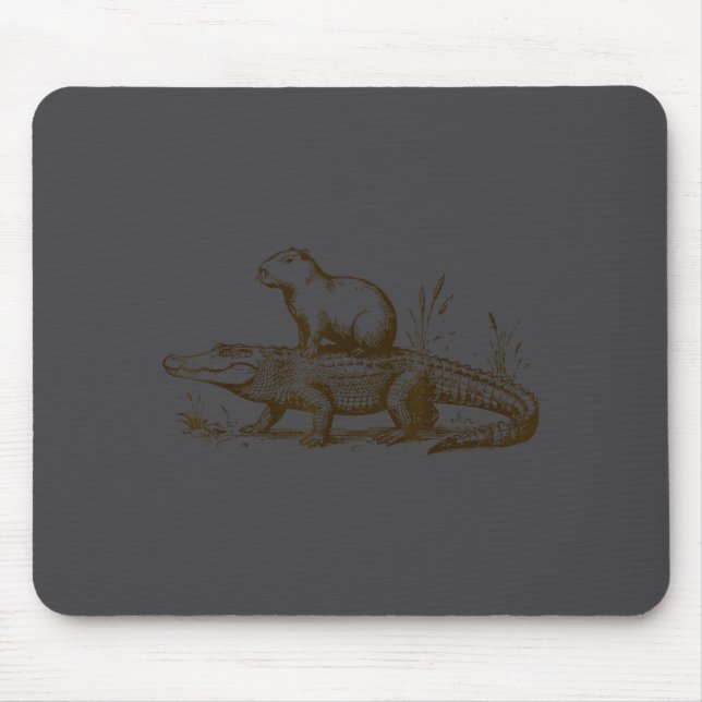 Tapis De Souris Funny Capybara Riding An Alligator Men Women Capyb (Devant)