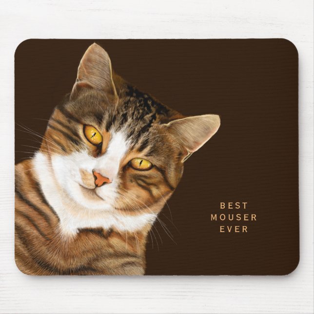 Tapis De Souris Funny Cat Drawing Custom Text Brown Beige (Devant)