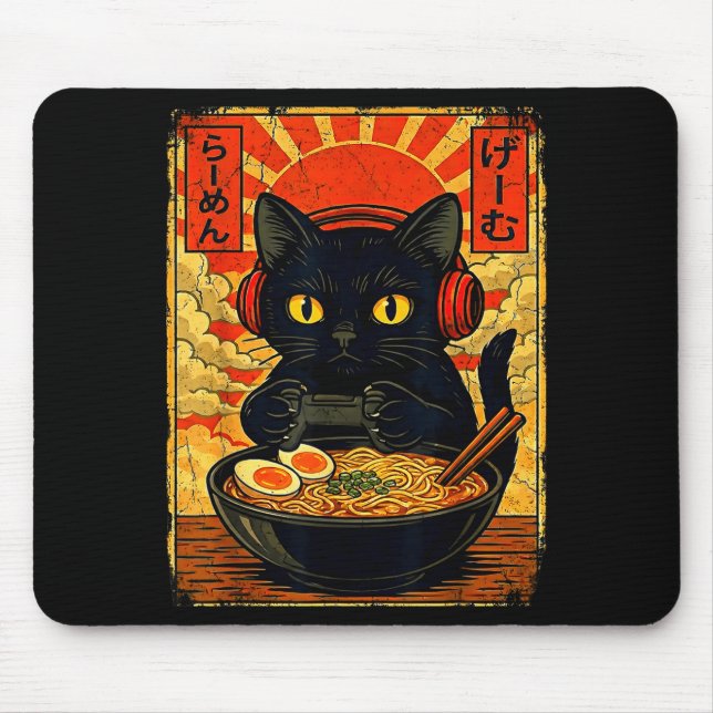 Tapis De Souris Funny Cat Gamer Men Anime Kawaii Gaming Headset Ca (Devant)