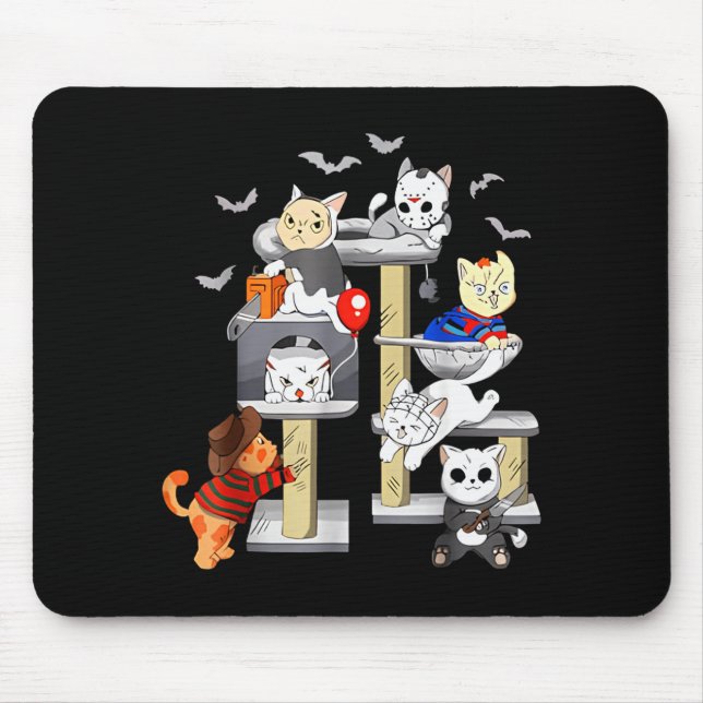 Tapis De Souris Funny Cat Horror Movies Cute Halloween Cat Lovers  (Devant)