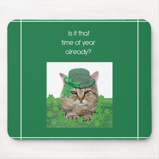 Tapis De Souris Funny Cat on St. Patrick’s Day (Devant)