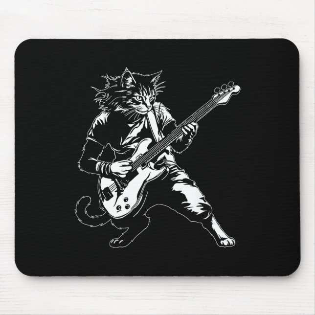 Tapis De Souris Funny Cat Playing B Guitar Rock Music Lover Musici (Devant)