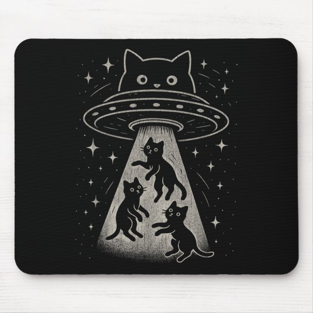 Tapis De Souris Funny Chat Ufo Cute Kitty Espace Alien Aes (Devant)