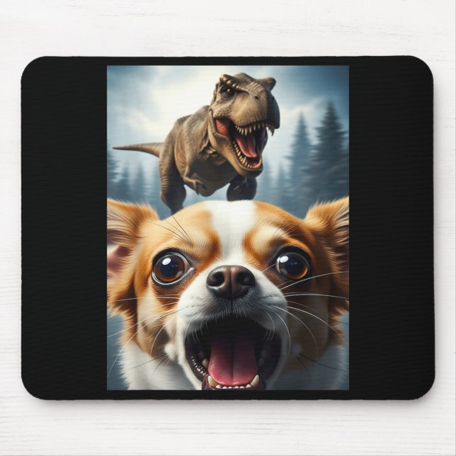 Tapis De Souris Funny Chihuahua Dog Selfie With T-rex Women Men Ki (Devant)