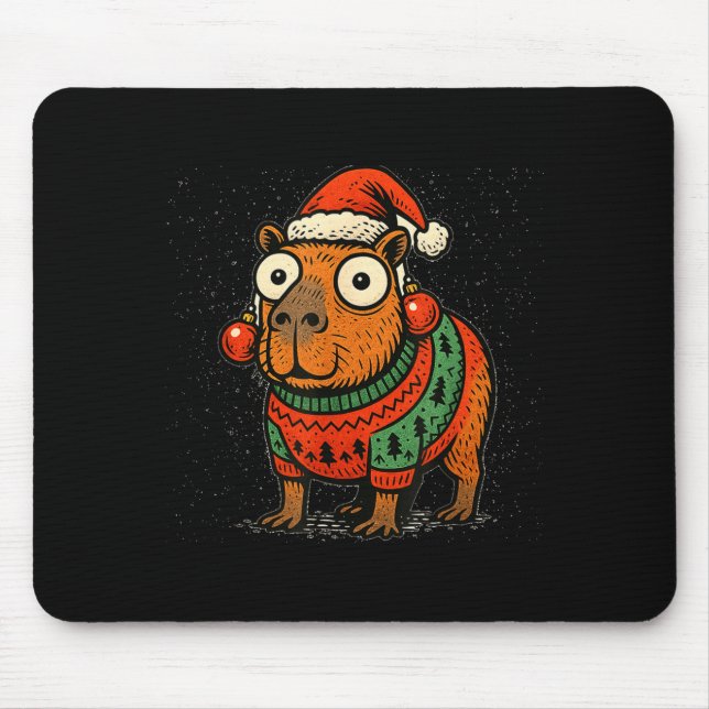 Tapis De Souris Funny Christmas Capybara With Santa Hat &amp; Swea (Devant)