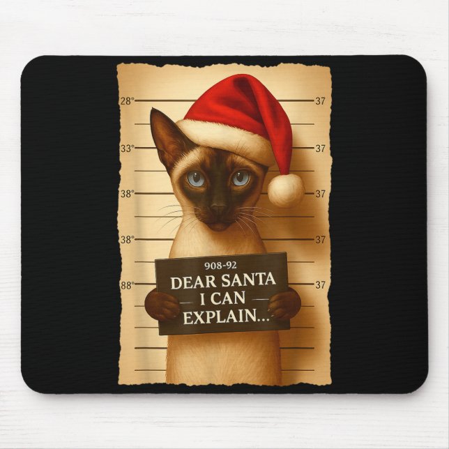 Tapis De Souris Funny Christmas Cat- Cute Siamese Santa Hat Tee  (Devant)