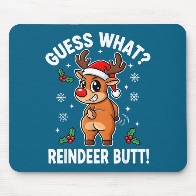 Tapis De Souris Funny Christmas Guess What Reindeer Butt Santa Hat (Devant)