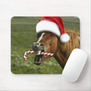 Tapis De Souris Funny Christmas horse with Santa a smiling