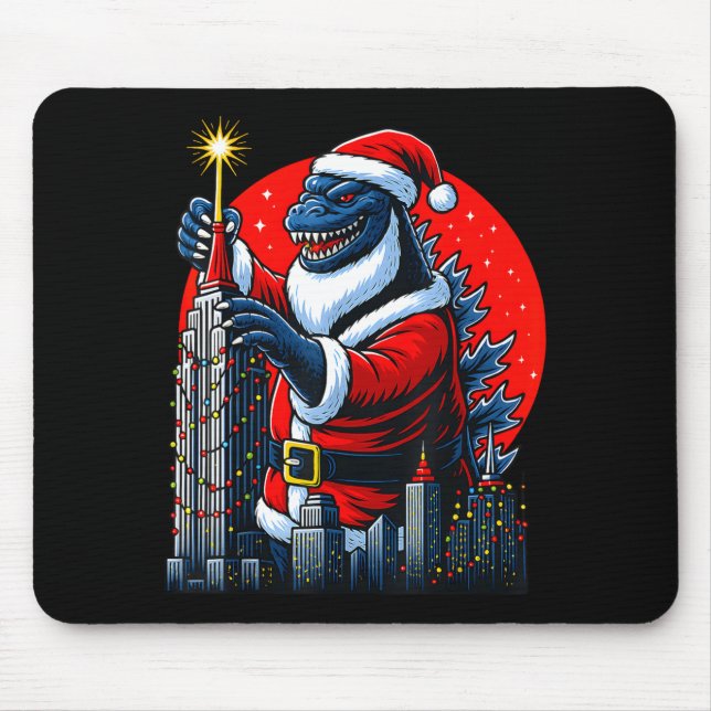 Tapis De Souris Funny Christmas Monster Santazilla Holiday Dinosau (Devant)