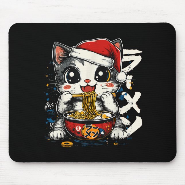 Tapis De Souris Funny Christmas Santa Cat Ramen Japanese Kawaii An (Devant)
