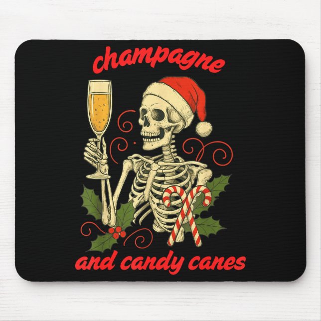 Tapis De Souris Funny Christmas Skeleton Champagne And Candy Canes (Devant)