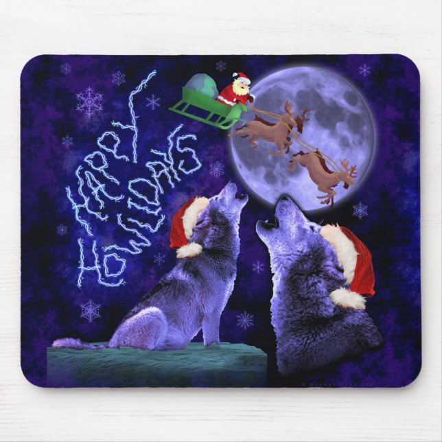 Tapis De Souris Funny Christmas Wolf Pun Happy Howlidays Humour (Devant)