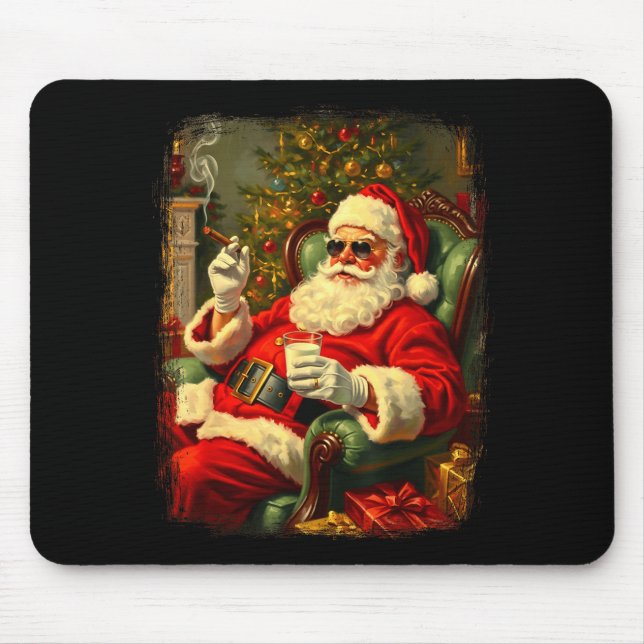 Tapis De Souris Funny Cool Sungles Cigar And Milk Santa Christmas  (Devant)