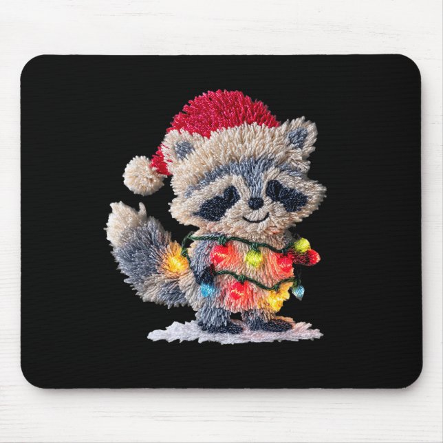 Tapis De Souris Funny Crochet Christmas Raccoon Xmas Lights Girly  (Devant)