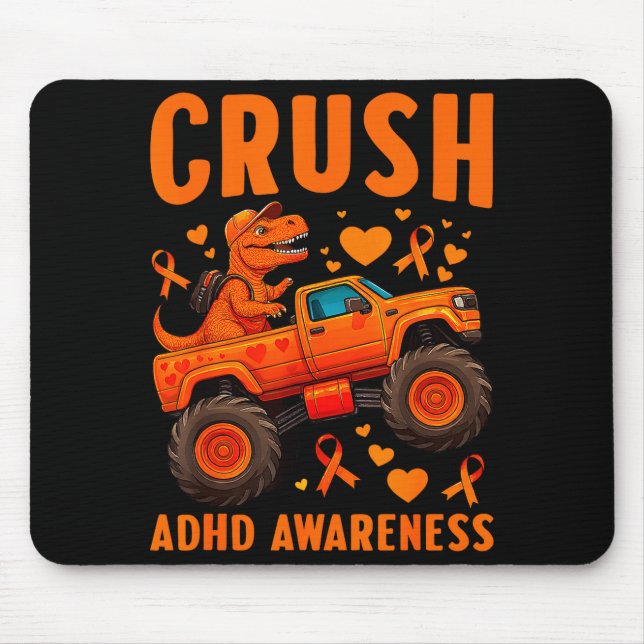 Tapis De Souris Funny Crush Adhd Awareness T-rex Monster Truck Kid (Devant)