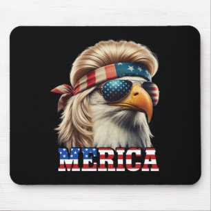 Tapis De Souris Funny Eagle Merica 4 juillet Blonde Wig Mullet Fun