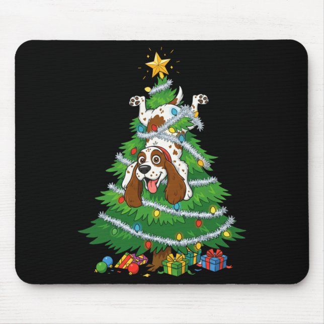 Tapis De Souris Funny English Springer Spaniel Dog Christmas Tree  (Devant)