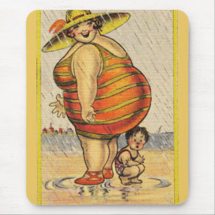 Tapis De Souris Funny Fat Lady sur la plage
