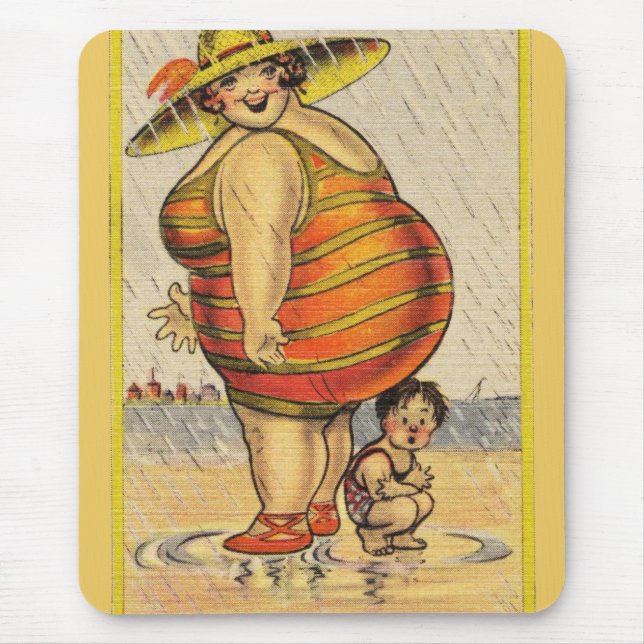 Tapis De Souris Funny Fat Lady sur la plage (Devant)