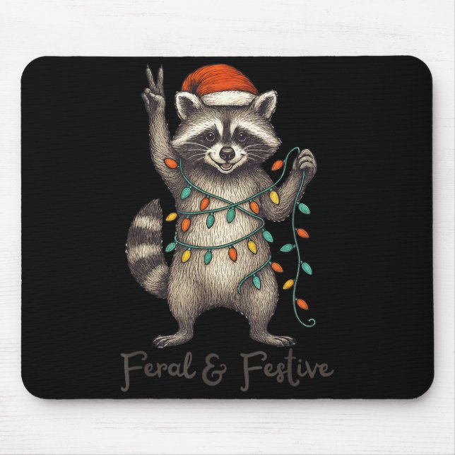 Tapis De Souris Funny Feral And Festive Raccoon Santa Hat Retro Ch (Devant)
