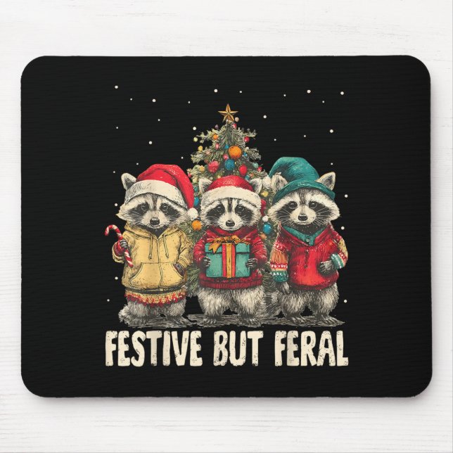 Tapis De Souris Funny Feral But Festive Christmas Raccoons Xmas Ho (Devant)