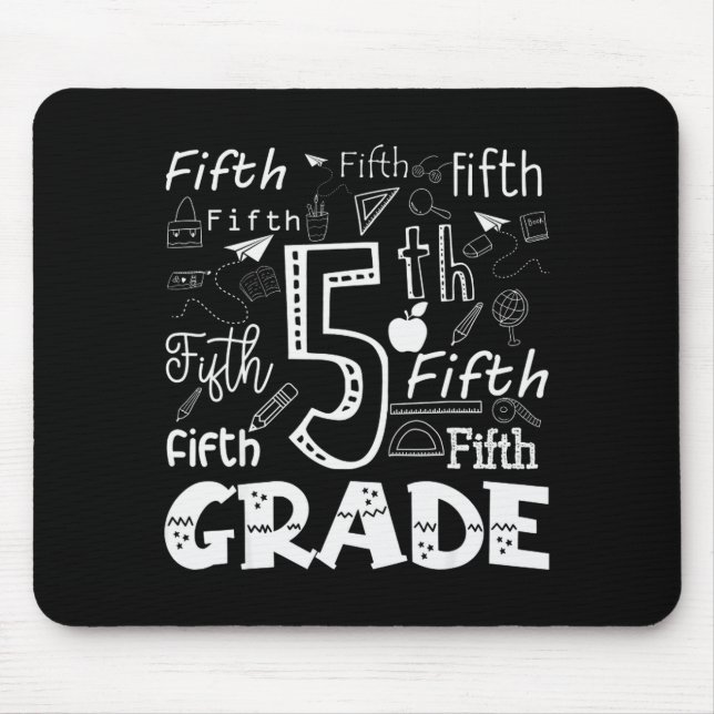 Tapis De Souris Funny Fifth Grade Doodle Tygraphy Birthday Design  (Devant)