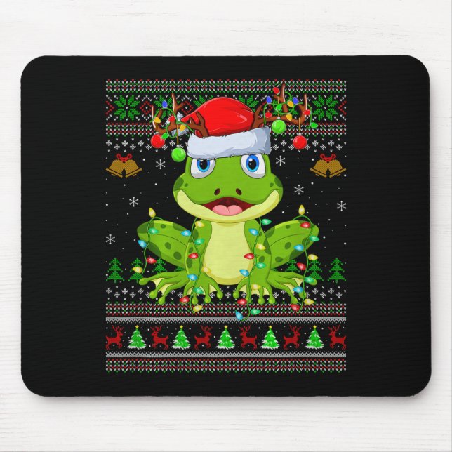 Tapis De Souris Funny Frog Ugly Christmas Sweaters Holiday Santa C (Devant)
