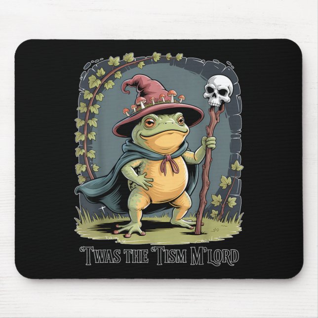 Tapis De Souris Funny Frog Wizard twas The tism M'lord Fantasy Art (Devant)