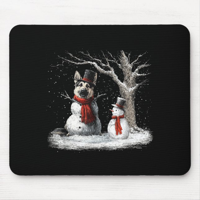 Tapis De Souris Funny German Shepherd Dog In The Snow Tree Christm (Devant)