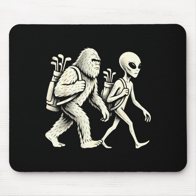 Tapis De Souris Funny Golf Bigfoot Sasquatch Alien Ufo Golfer  (Devant)