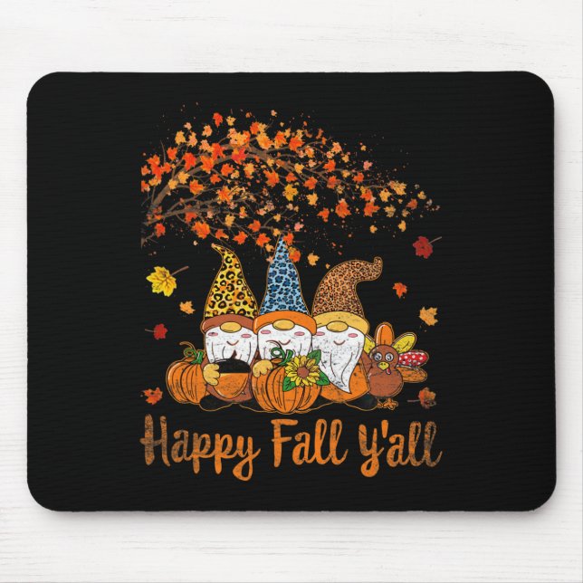 Tapis De Souris Funny Happy Fall Y'all Thanksgiving Gnomes Tree Pu (Devant)