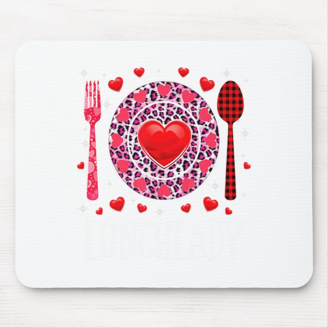 Tapis De Souris Funny Happy Valentines Day Lunch Lady Leopard Hea  (Devant)