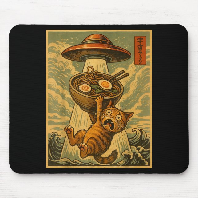 Tapis De Souris Funny Japanese Cat Ramen Ufo Anime Men Women Teens (Devant)