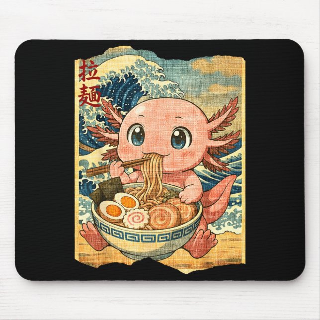 Tapis De Souris Funny Kawaii Axolotl Ramen Noodle Bowl Japanese Wa (Devant)