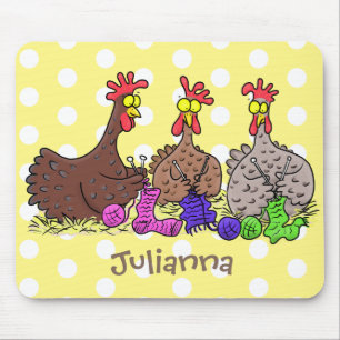 Tapis De Souris Funny knitting chickens cartoon illustration