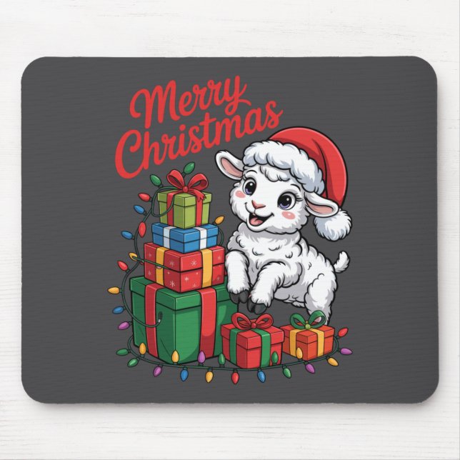 Tapis De Souris Funny Lamb Santa Hat Animals Lovers Ugly Christmas (Devant)