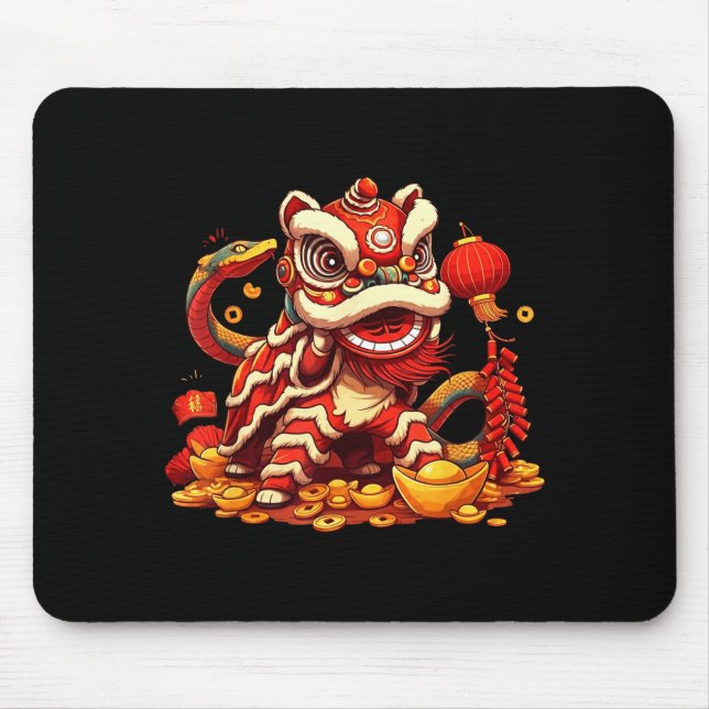Tapis De Souris Funny Lion Snake Chinese New Year 2025 Womens Mens (Devant)