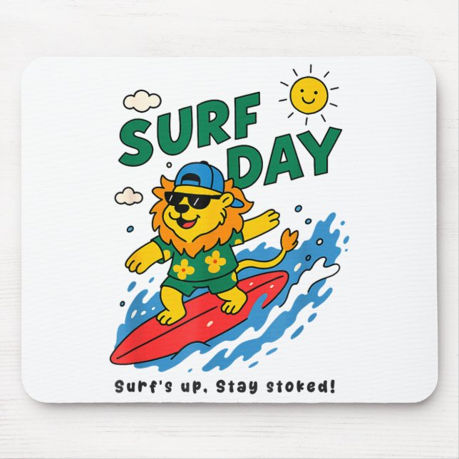 Tapis De Souris Funny Lion Surfing Summer Vacation Surf Day Boys G (Devant)
