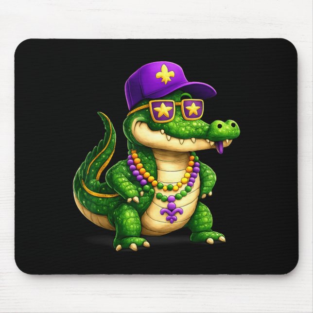 Tapis De Souris Funny Mardi Gras Alligator Beads Carnival Celebrat (Devant)