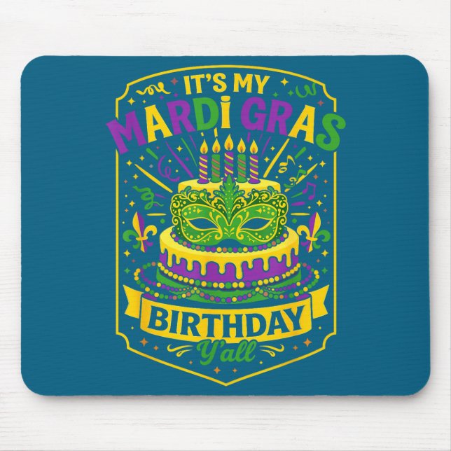 Tapis De Souris Funny Mardi Gras Birthday Y’all Cake Carnival Cele (Devant)
