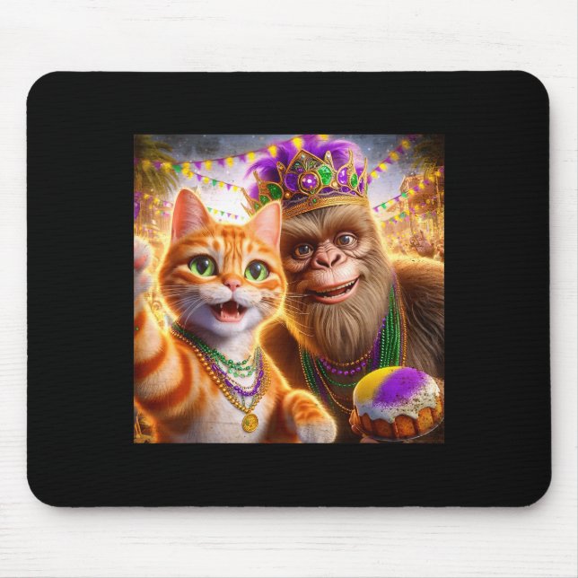 Tapis De Souris Funny Mardi Gras Selfie Cat Bigfoot Quote _1  (Devant)