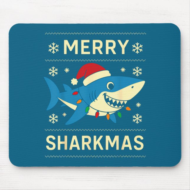 Tapis De Souris Funny Merry Sharkmas Christmas Shark Humor  (Devant)