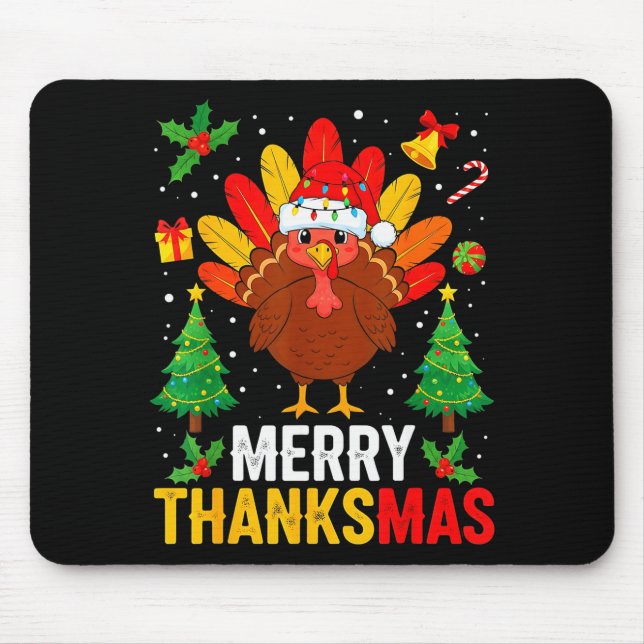 Tapis De Souris Funny Merry Thanksmas Happy Thanksgiving Santa Tur (Devant)